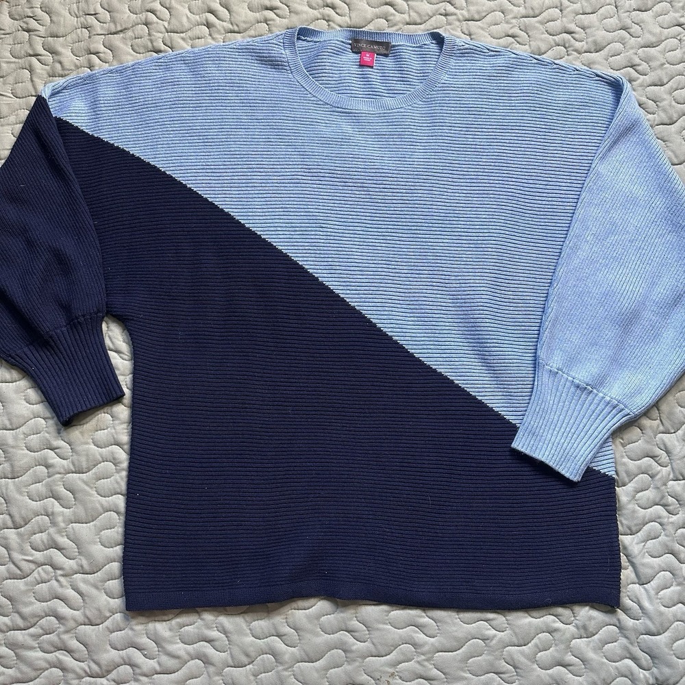 Vince Camuto Womens Blue Color Blocked Pullover Comfy Oversized Sweater Size M